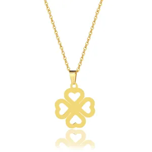 Collana in acciaio inossidabile dorato con pendente a quadrifoglio a cuore traforato