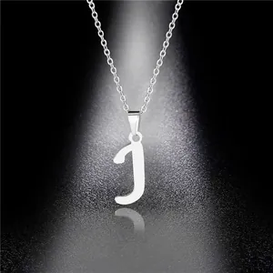 Polished silver stainless steel necklace with uppercase letter J pendant on fine chain