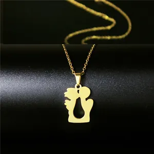 Polished gold angel kiss silhouette pendant on minimalist O-chain necklace