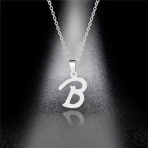 Polished silver-tone cursive letter B pendant necklace with fine cable chain