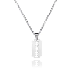 Punk style stainless steel razor blade pendant necklace with box chain for men and women