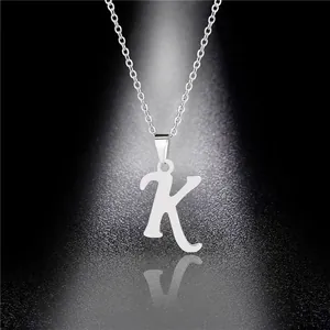 Polished silver stainless steel necklace featuring a minimalist letter K pendant