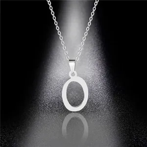 Polished silver stainless steel necklace with uppercase letter O pendant for women