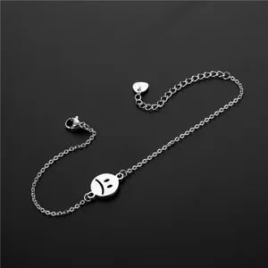 Bracelet chaîne en acier inoxydable argenté avec breloque emoji triste et fermoir mousqueton