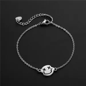 Bracelet chaîne en acier inoxydable 304 avec pendentif visage souriant et fermoir homard