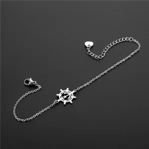 Bracelet en acier inoxydable argenté avec pendentif boussole et ancre de style marin