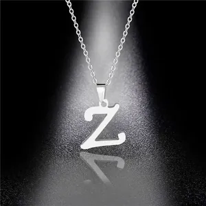 Minimalist silver stainless steel letter Z pendant necklace with polished mirror finish