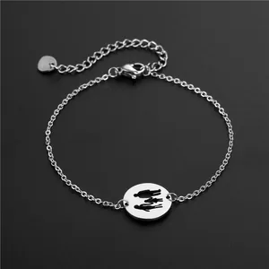 Bracelet en acier inoxydable avec pendentif silhouette famille et breloque en forme de cœur