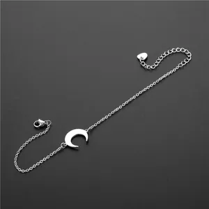 Bracelet lune croissante en argent poli avec chaîne en acier inoxydable et breloque en cœur