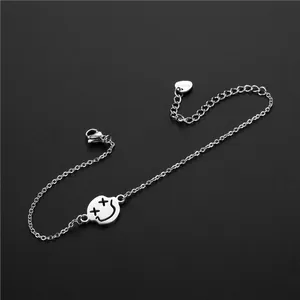 Bracelet visage souriant en acier inoxydable 304 avec chaîne en O et breloque cœur