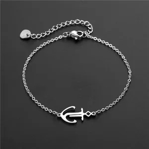 Bracelet ancre en acier inoxydable argenté avec chaîne fine et fermoir mousqueton