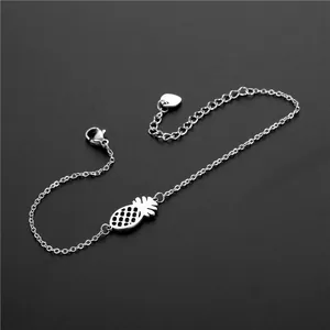 Bracelet en acier inoxydable argenté avec pendentif ananas ajouré et chaîne réglable chic