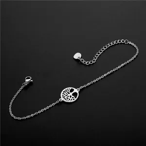 Bracelet Arbre de Vie en acier inoxydable poli avec fermoir mousqueton et chaîne réglable