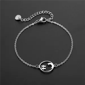 Bracelet en acier inoxydable argenté avec pendentif lune évidé et couple