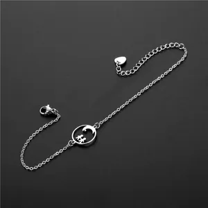 Bracelet chaîne en argent S925 avec pendentif circulaire ajouré et croissant de lune