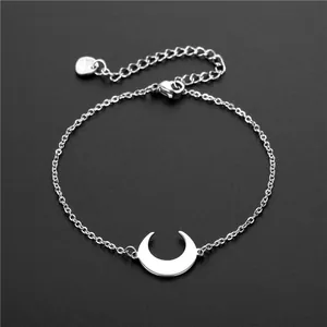 Bracelet en argent sterling S925 avec pendentif croissant de lune et chaîne réglable
