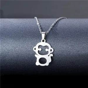 Polierte silberne Edelstahlkette mit einem minimalistischen hohlen Affenanhänger