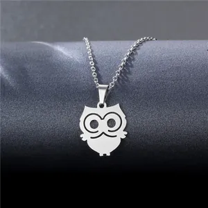Silver owl pendant necklace in stainless steel with a delicate link chain for women