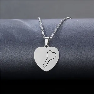 Minimalist silver heart pendant necklace with key hollow design and fine link chain