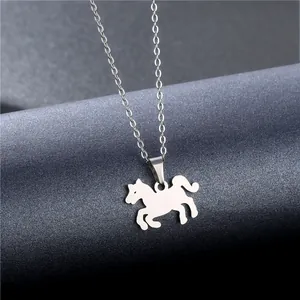 Minimalist silver running horse pendant necklace with stainless steel chain for women