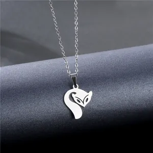 Minimalist 304 stainless steel fox pendant necklace with a fine silver-tone cable chain