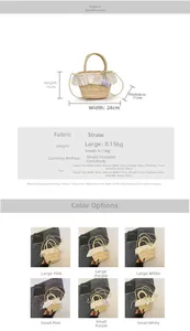 Guide des tailles pour sacs en paille avec dentelle montrant les dimensions grand et petit