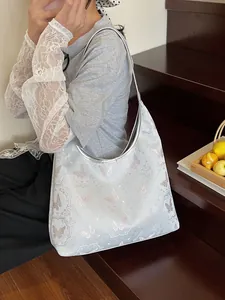 New Chinese Style Women Jacquard Tote Bag Embroidery Butterfly Bamboo Leaf Large Capacity Hobo Shoulder Bag Elegant Underarm Bag