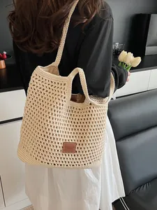 Women Casual Crochet Woven Tote Bag Hollow Knitted Shoulder Bag Large Capacity Beach Vacation Handbag Bohemian Summer Knit Purse