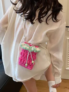Handmade Crochet Woven Phone Bag For Women Dopamine Style Popcorn Stitch Crossbody Mini Shoulder Bag For Seaside Vacation