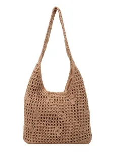 Sac fourre-tout en tricot kaki fait main avec motif résille et bandoulière pour plage