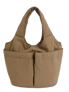 Sac fourre-tout minimaliste kaki à grande capacité avec doubles poches avant