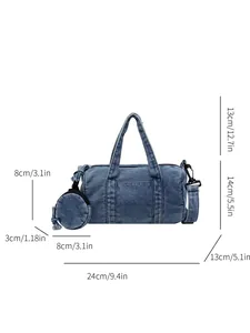 Borsa a tracolla cilindrica in denim con mini portamonete e dimensioni 24x14x13cm