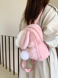 Cute Plush Rabbit Ear Backpack For Women Girls Soft Faux Fur Mini Bag Fashion Casual Travel Daypack Animal Shape Decoration