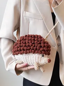 Sac Bandoulière en Forme de Hérisson Tricoté à la Main Dessin Animé Animal Crochet Petit Sac à Épaule Femmes Enfants