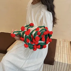 Handcrafted crochet rose bouquet with elegant white lace dress for romantic gifts