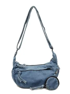 Borsa a tracolla retrò in denim con tracolla regolabile e portamonete blu