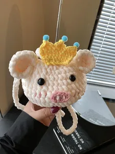 Handmade Crochet Woven Animal Crossbody Bag Cute Knitted Bear Panda Pig Small Round Shoulder Bag For Girls Kids Women Gift