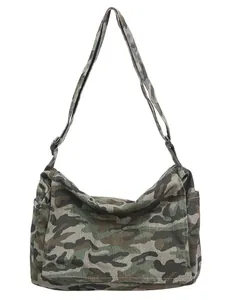 Large capacity canvas messenger bag with jungle camo pattern and adjustable shoulder strap