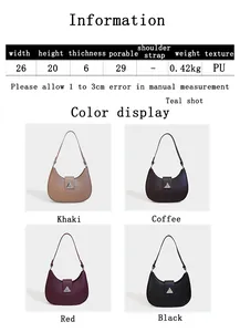 Size chart and dimensions for the minimalist PU leather crescent hobo shoulder bag