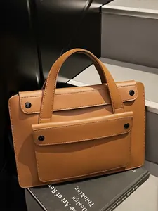 Women Business Briefcase PU Leather High Capacity Handbag Minimalist Commute Laptop Bag Office Daily Handheld Bag For Women
