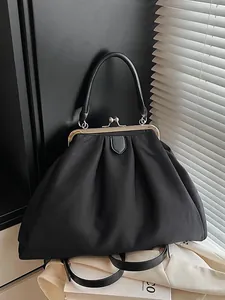 Vintage Pleated Cloud Handbag For Women Large Capacity Fabric Shoulder Bag With Metal Kisslock And Adjustable Strap Dual Use