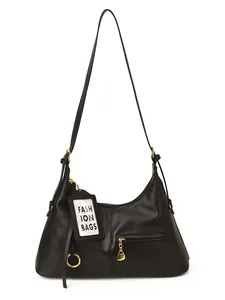 Classic black leather hobo shoulder bag with gold hardware and fashion card holder charm