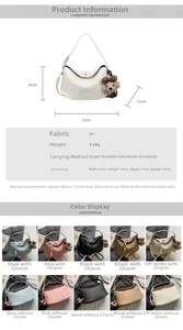 Tableau détaillé montrant les dimensions du sac en cuir PU et les cinq coloris