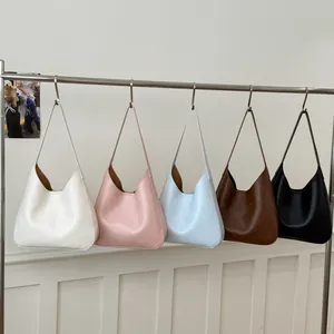Minimalist Harajuku style faux leather hobo shoulder bags in five assorted colors