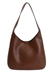 Borsa hobo vintage marrone scuro di grande capacità realizzata in ecopelle testurizzata