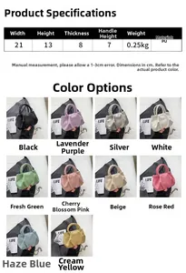 Detailed size chart for pleated cloud handbag with woven handle and dimensions 21x13x8cm
