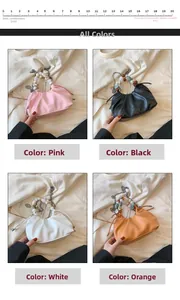 Detail view of ruched cloud bags in four colors with marble resin bead handles