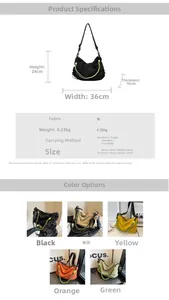 Size chart for dumpling bag showing 36x24x10cm dimensions and multi-color options