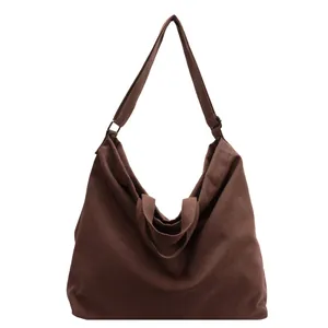 Retro coffee brown large canvas tote bag with shoulder strap for daily casual travel use
