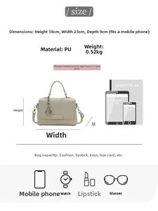 Detailed size comparison of beige PU shoulder bag with capacity guide and dimensions